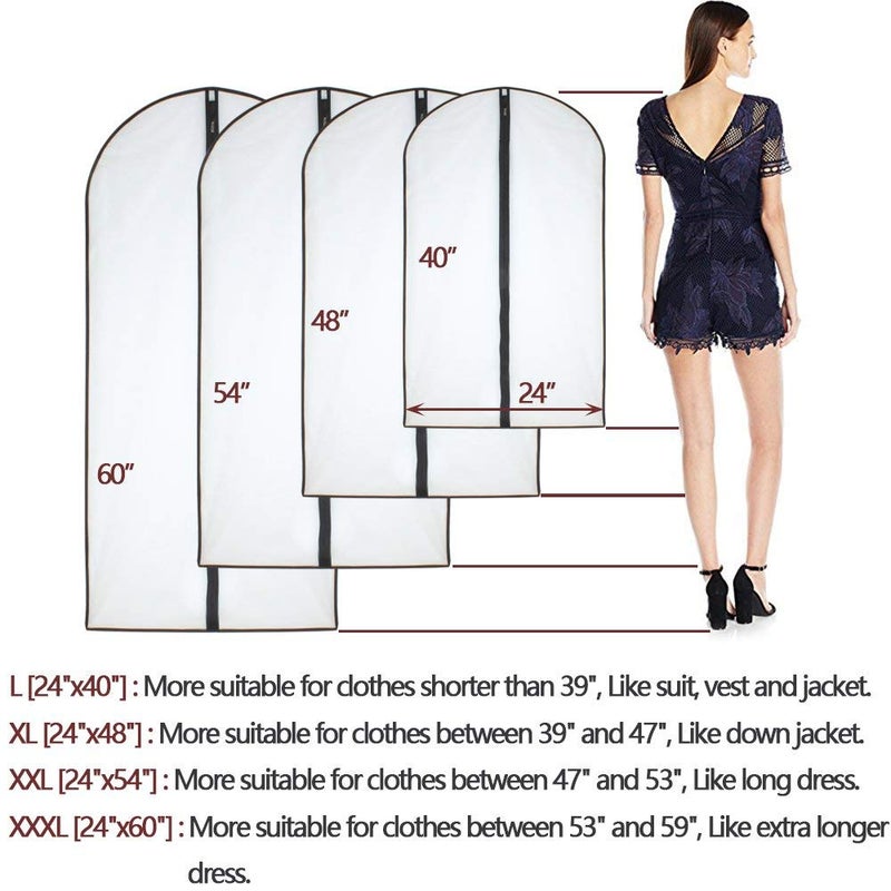 HomeClean Garment Bags for Hanging Clothes (Set of 6) Black Side Breathable Garment Bag Clothes Cover Clear Full Zipper Bags for Suit Clothes Storage (24'' x 48'', Black) - Image 1